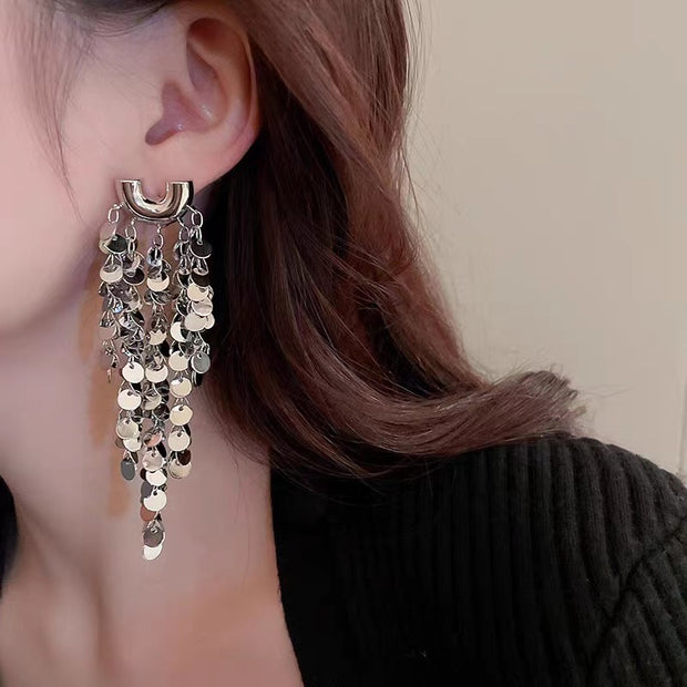 Metallic Sequin Tassel Earrings