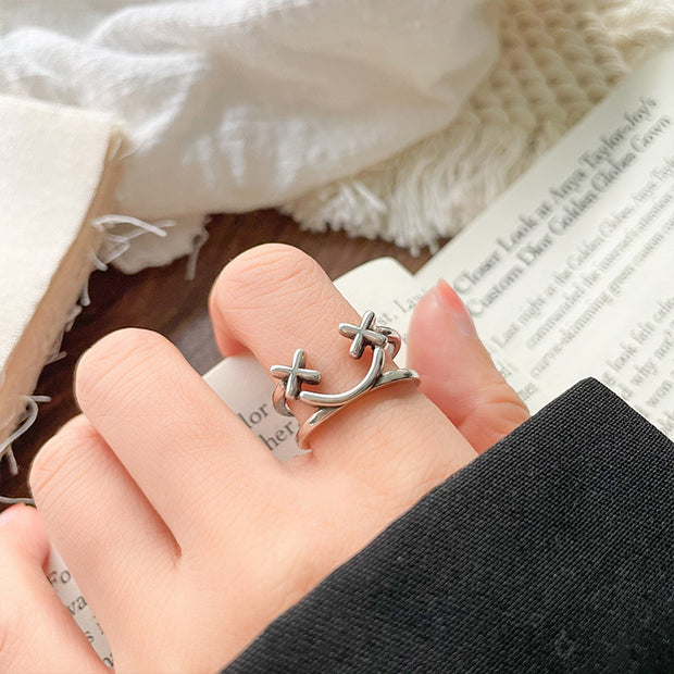 Sterling Silver Double Smiley Adjustable Ring