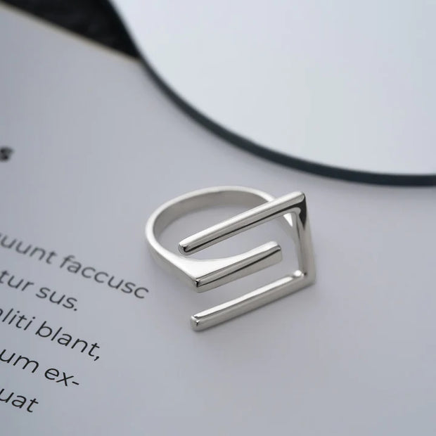 Sterling Silver Personalized Letter 'E' Adjustable Ring