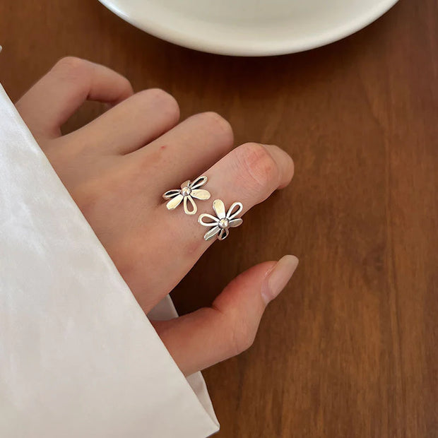 Sterling Silver Vintage Flower Adjustable Ring