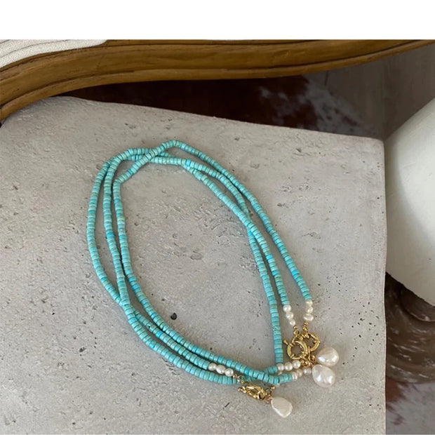 Light blue turquoise natural pearl necklace