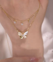 Double layer butterfly necklace