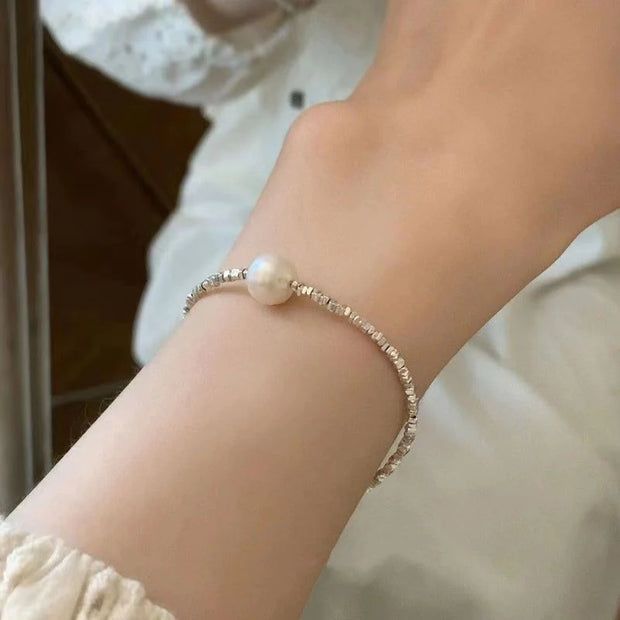 Crushed Silver Pearl Bracelet