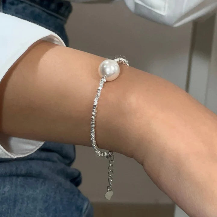 Crushed Silver Pearl Bracelet