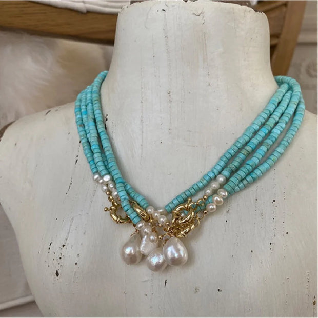 Light blue turquoise natural pearl necklace