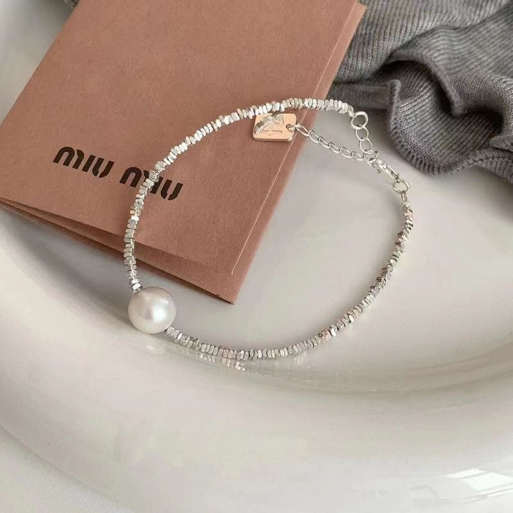 Crushed Silver Pearl Bracelet