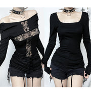 Women's Street Style Cross Lace Patchwork Top