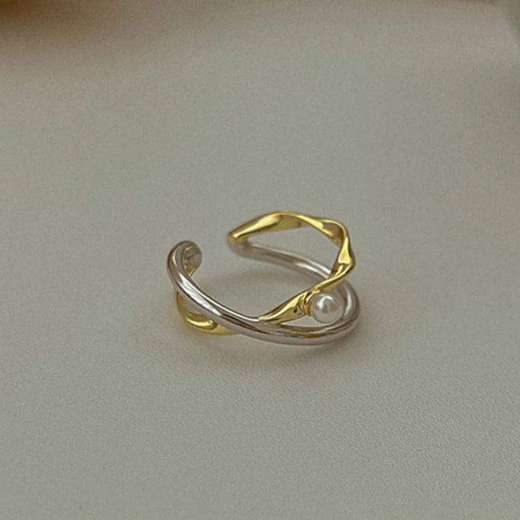 Sterling Silver Gold And Silver Clashing Crossover Ring