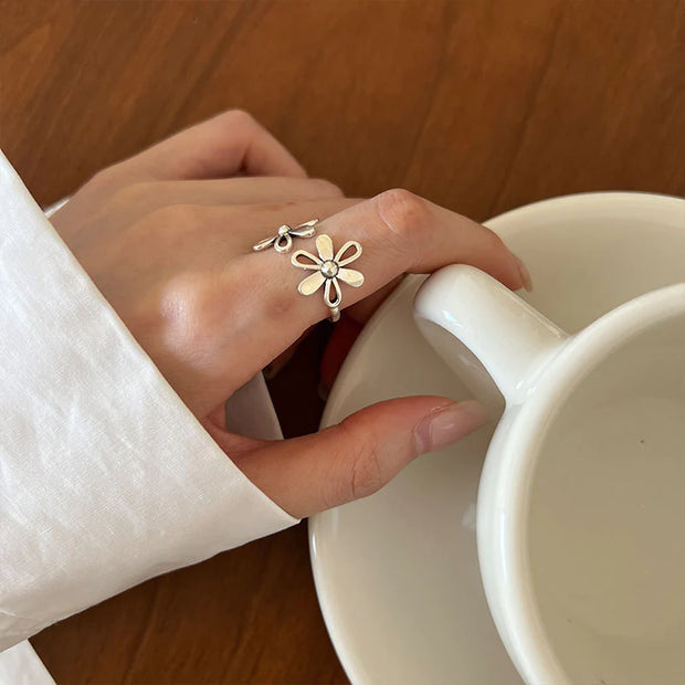 Sterling Silver Vintage Flower Adjustable Ring