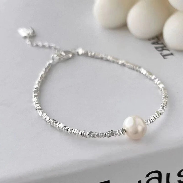 Crushed Silver Pearl Bracelet