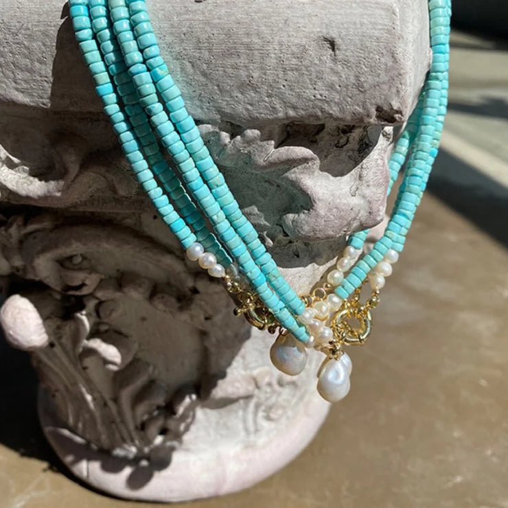 Light blue turquoise natural pearl necklace