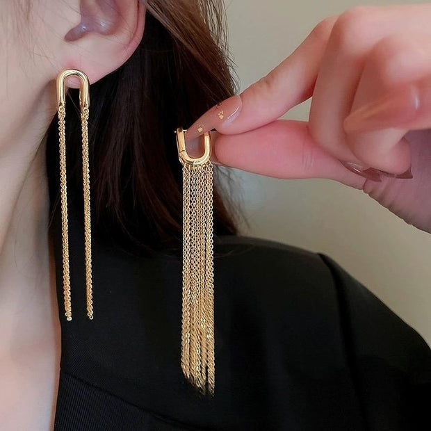 U-Shape Long Chain Tassel Earrings