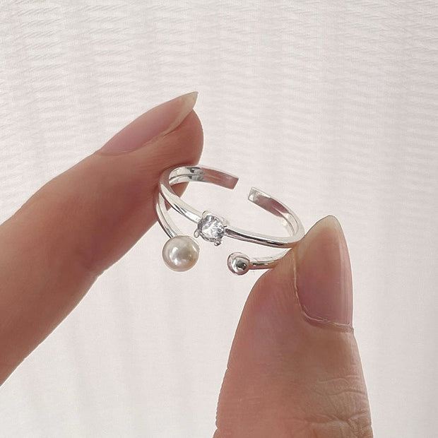 Double Pearl Zirconia Ring