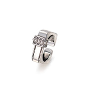 Sterling Silver Diamonds And Pearls Adjustable Ring