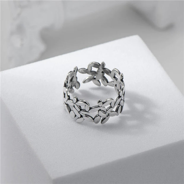 Sterling Silver Leaf Adjustable Ring