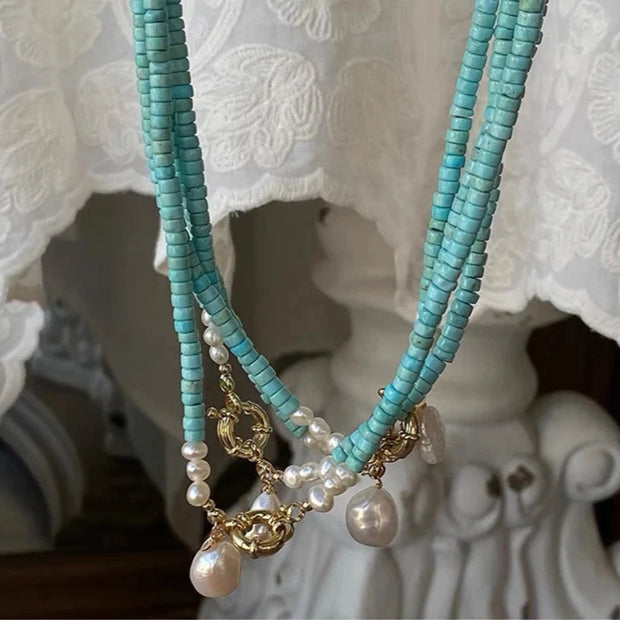 Light blue turquoise natural pearl necklace