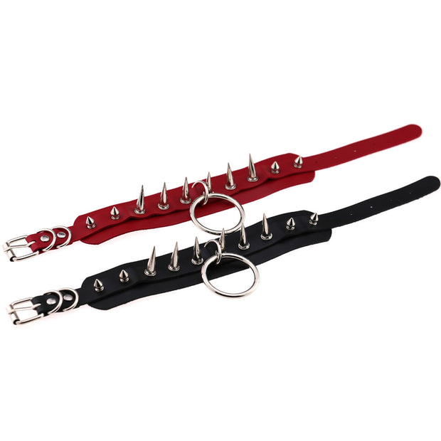 Women's Punk Faux Leather Metal Rivets Chokers