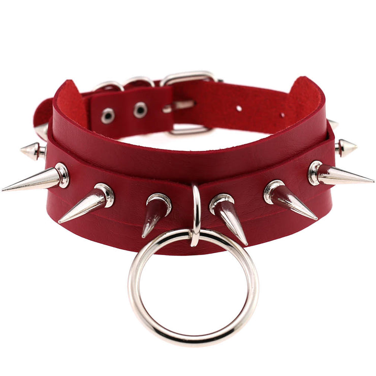 Women's Punk Faux Leather Metal Rivets Chokers