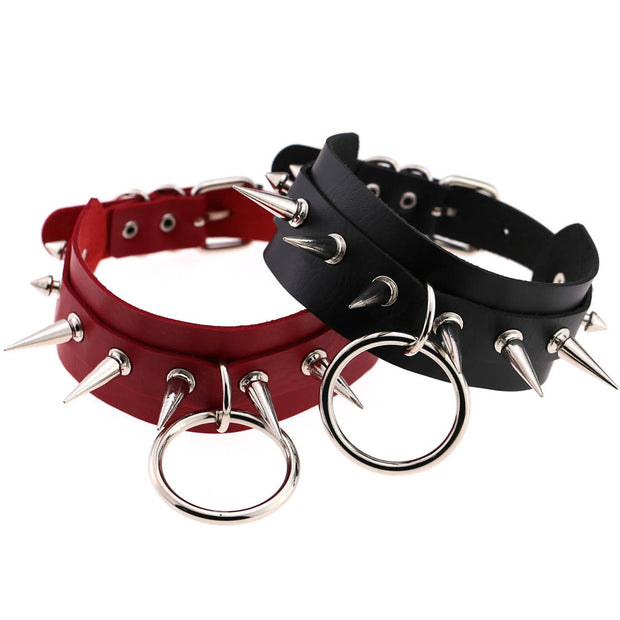 Women's Punk Faux Leather Metal Rivets Chokers