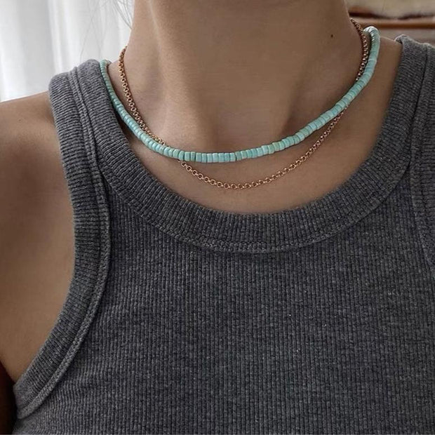 Light blue turquoise natural pearl necklace