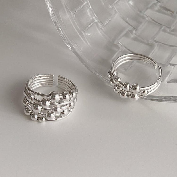 S925 Silver Multi Layers Line Beads Ring