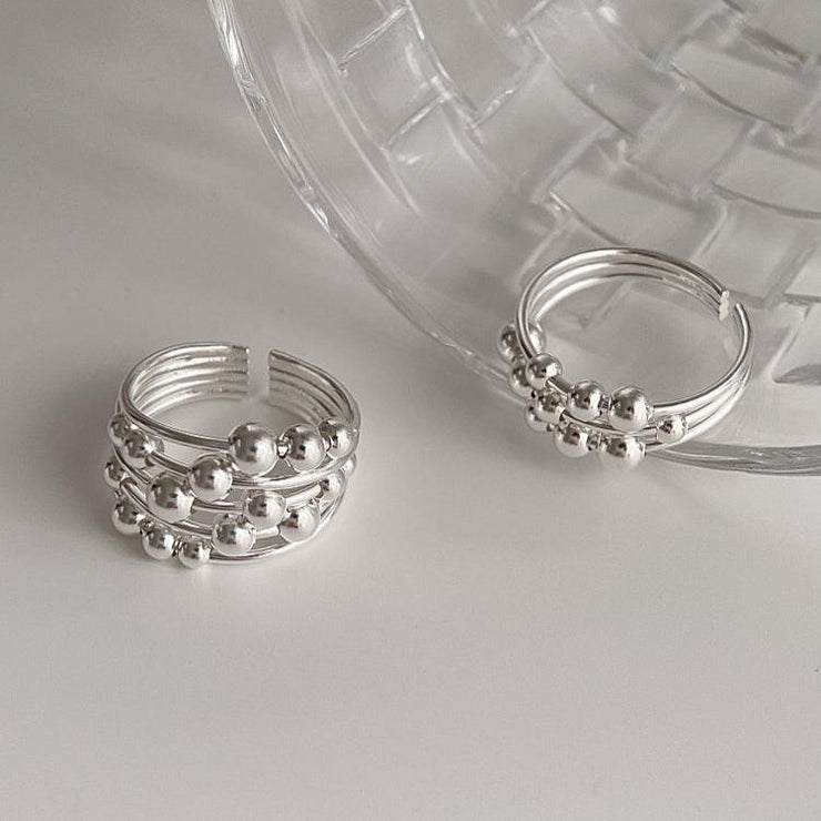 S925 Sterling Silver Multi Layers Line Beads Ring