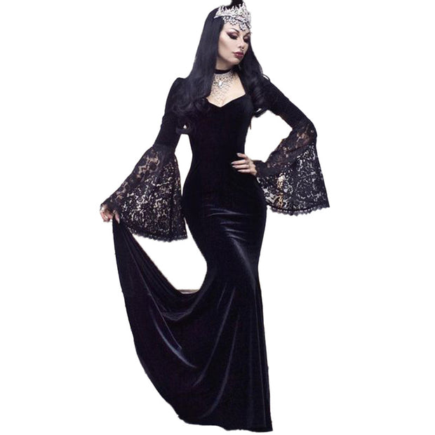 Women's Brother Elegant Lace Patchwork Velvet Long Dress