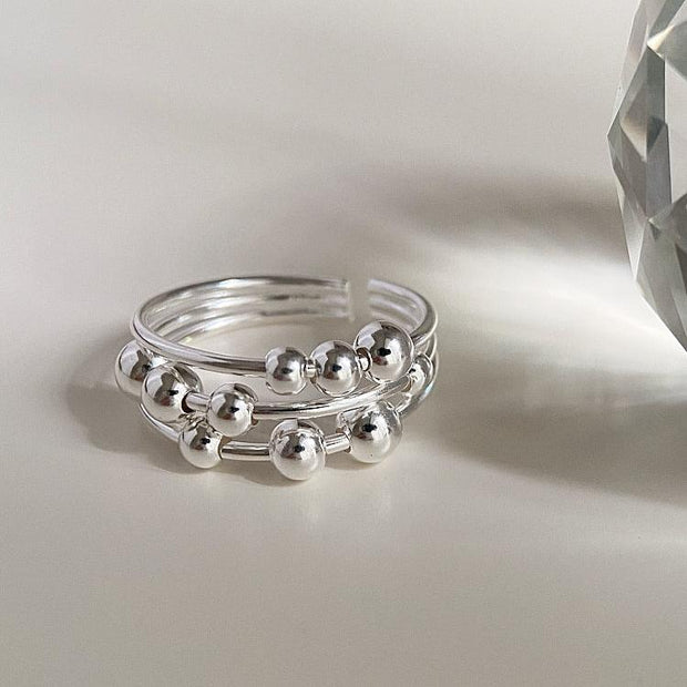 S925 Silver Multi Layers Line Beads Ring