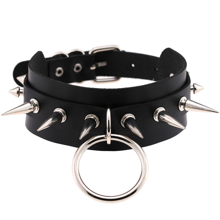 Women's Punk Faux Leather Metal Rivets Chokers