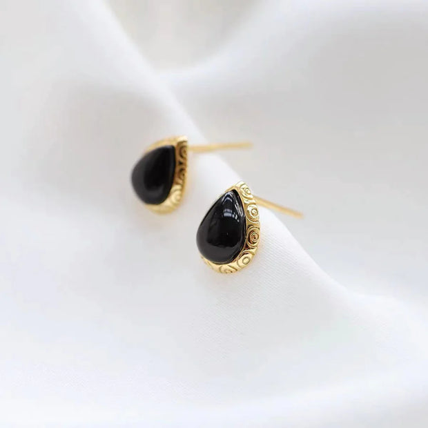 Sterling silver Water drop black onyx earrings