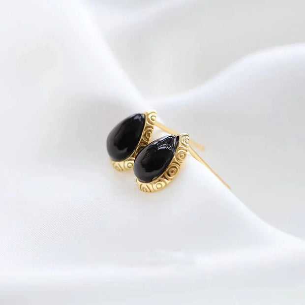 Sterling silver Water drop black onyx earrings