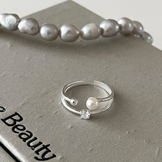 Double Pearl Zirconia Ring