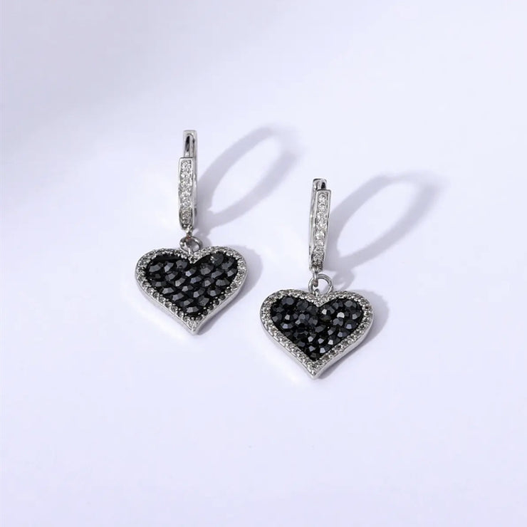 Black Sparkly Diamond Heart Earrings