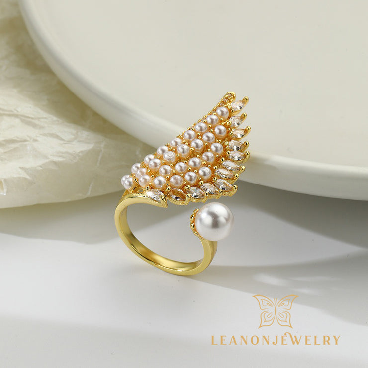 Angel Wings Zirconia Pearl Ring