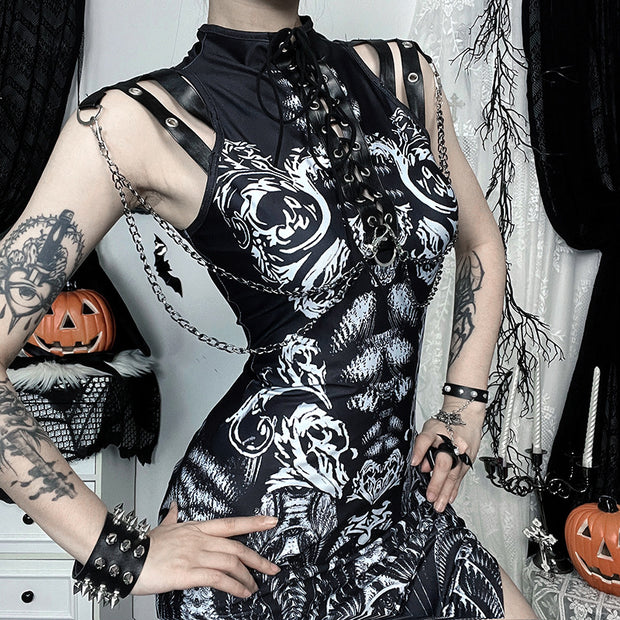 Women's Metallic Punk Bone Print Dress