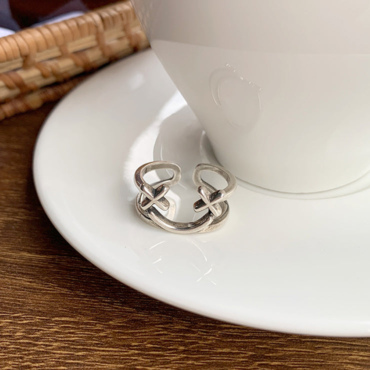 Sterling Silver Double Smiley Adjustable Ring