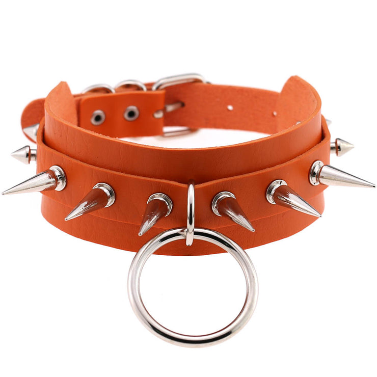 Women's Punk Faux Leather Metal Rivets Chokers