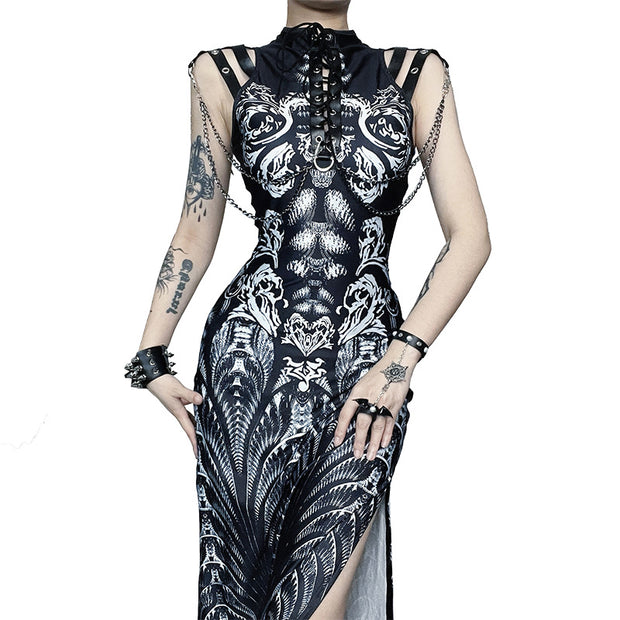 Women's Metallic Punk Bone Print Dress