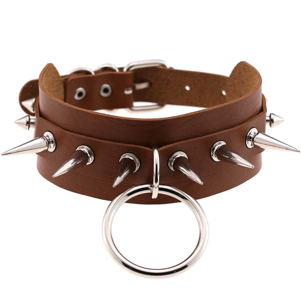 Women's Punk Faux Leather Metal Rivets Chokers