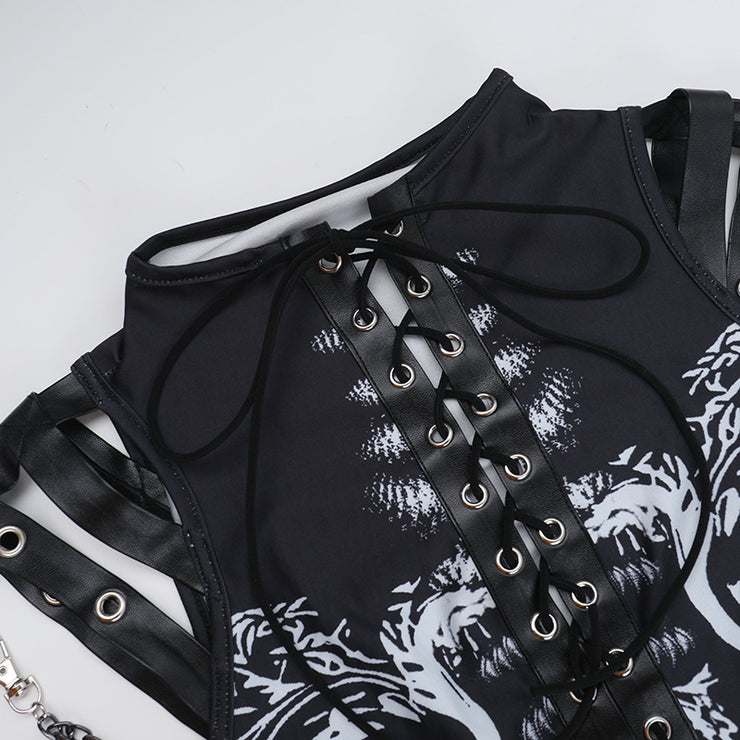 Women's Metallic Punk Bone Print Dress