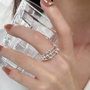 S925 Silver Multi Layers Line Beads Ring