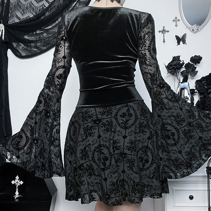 Women's Vintage Dark Flocked Dresses