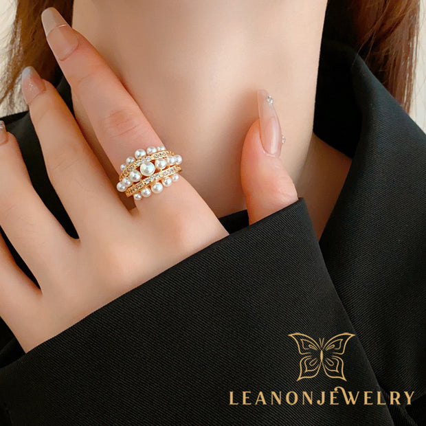 Zircon Openwork Multi Layered Pearl Ring