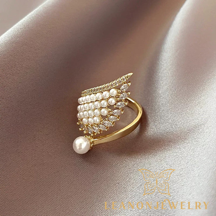 Angel Wings Zirconia Pearl Ring