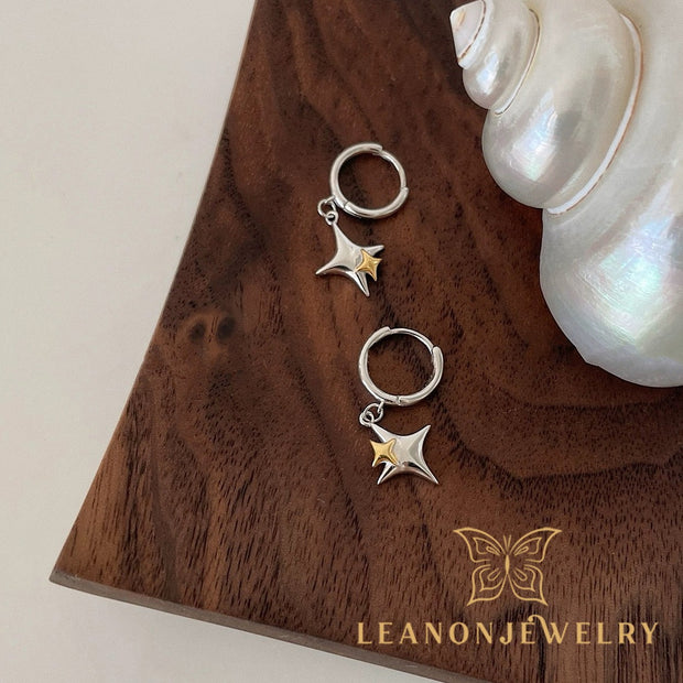 Sterling Silver Star Hoop Earrings