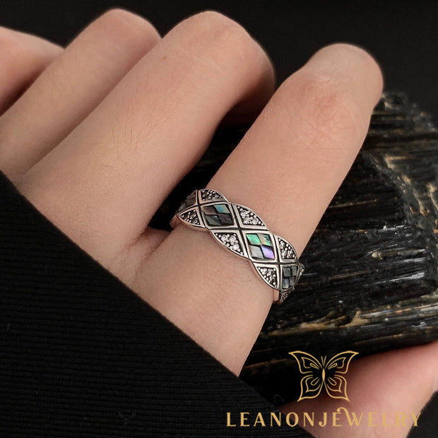 Sterling Silver Lattice Colored Shell Adjustable Ring