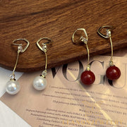 Long Pearl Zirconia Earrings