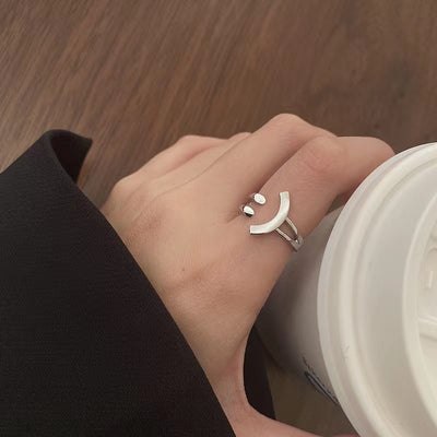 Sterling Silver Smiley Adjustable Ring