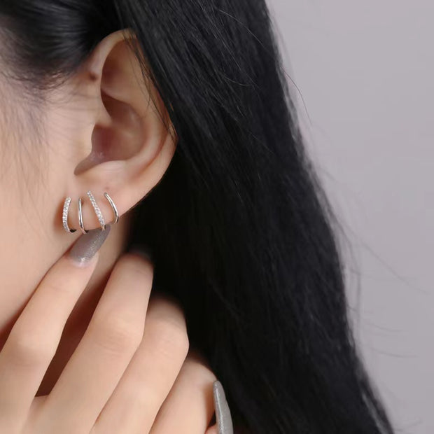 Sterling Silver Zircon-Embedded Claw Earrings