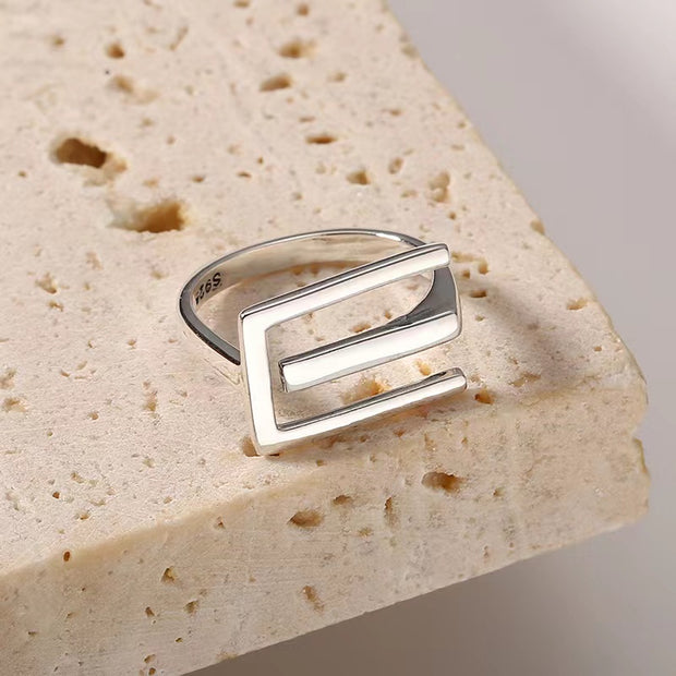 Sterling Silver Personalized Letter 'E' Adjustable Ring